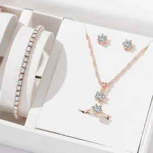 5Pcs Elegant Crystal Simple Zirconia Jewelry Set